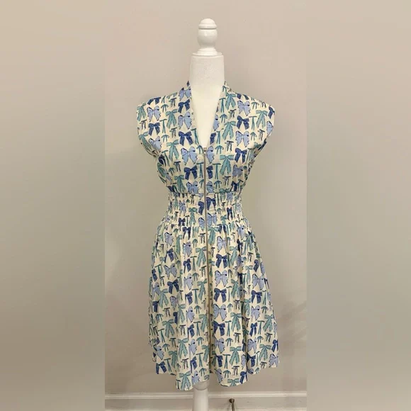 Stylish Blue and White Patterned Dress - Picture 1 of 3